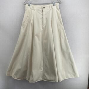 LIZWEAR Denim Skirt 12 80s A-Line Pleated High Rise Cotton Ivory USA VTG